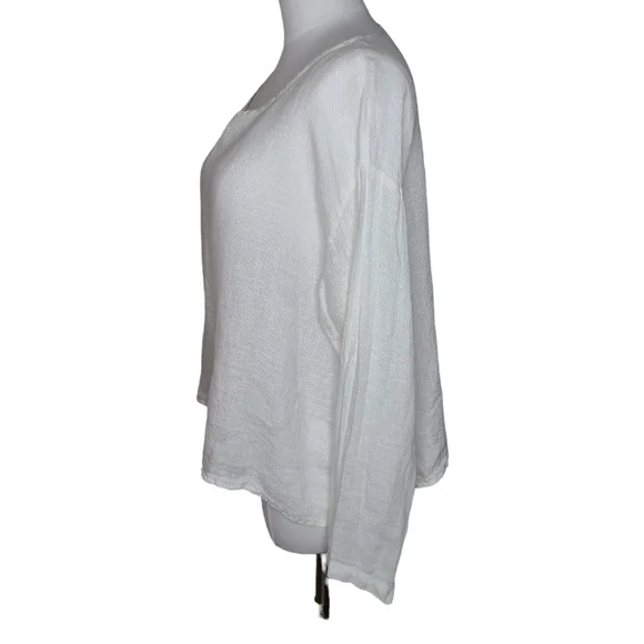 Flax Linen Shirt Top Blouse Long Sleeve White Textured S - Picture 2 of 7